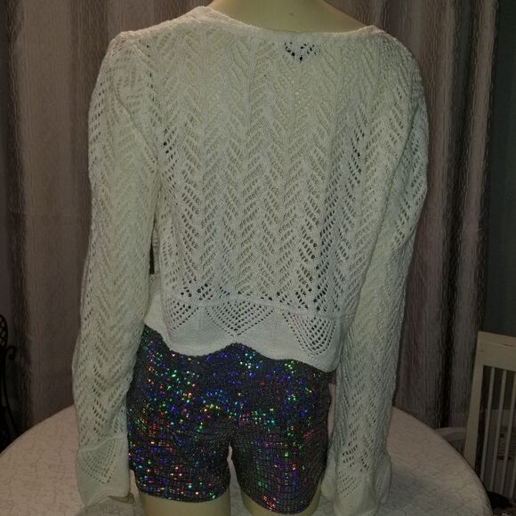 FRYE Open Knit Pointelle Ruffle Cardigan CREAM NWT - Picture 14 of 17